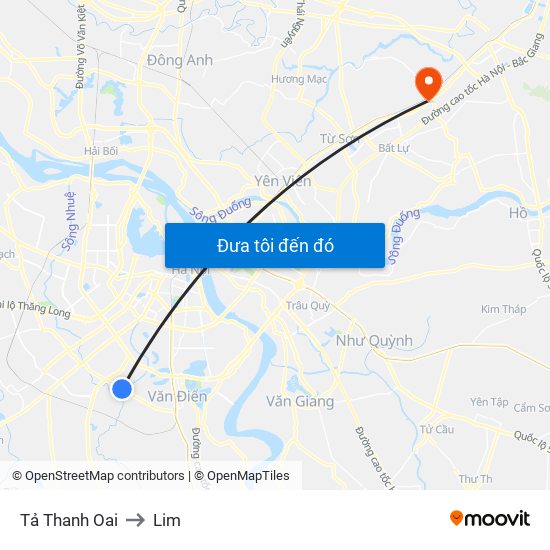 Tả Thanh Oai to Lim map