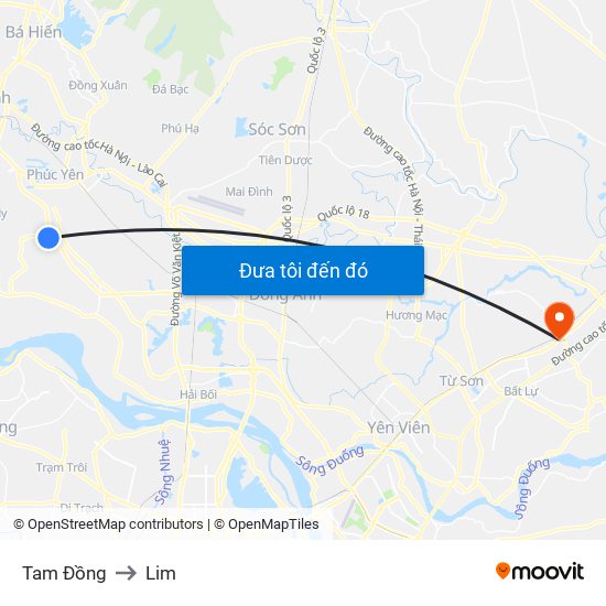 Tam Đồng to Lim map