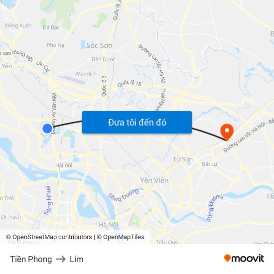 Tiền Phong to Lim map