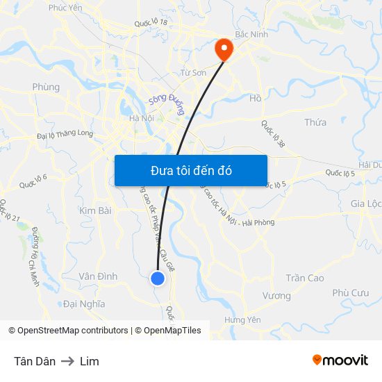 Tân Dân to Lim map