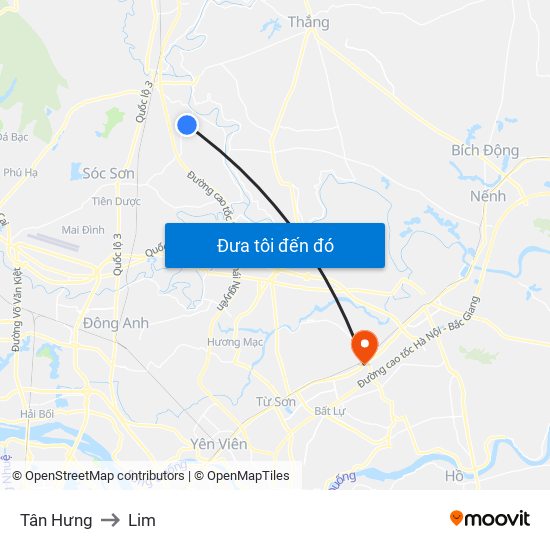 Tân Hưng to Lim map