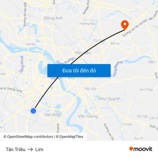 Tân Triều to Lim map