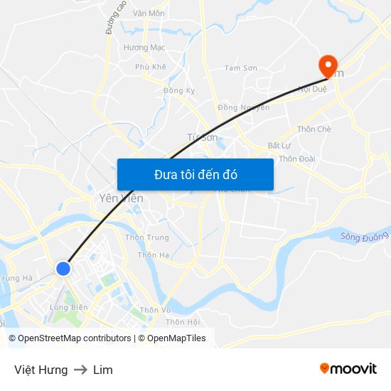 Việt Hưng to Lim map