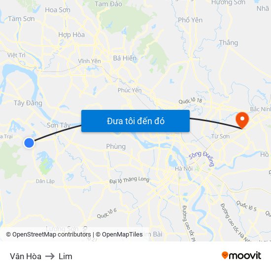 Vân Hòa to Lim map