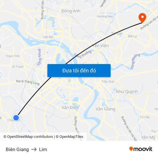 Biên Giang to Lim map