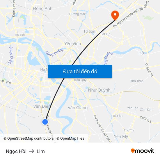 Ngọc Hồi to Lim map