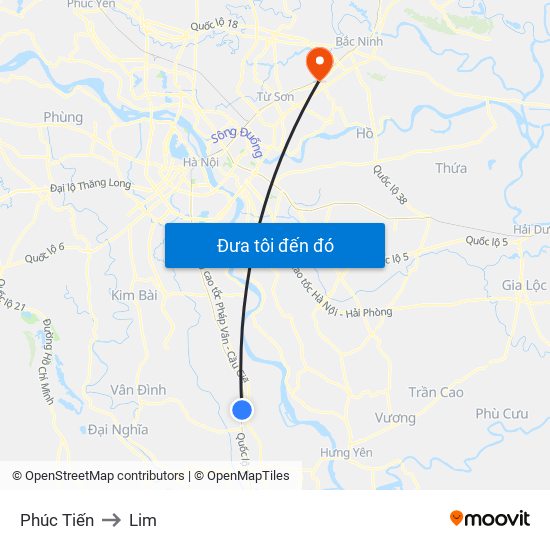 Phúc Tiến to Lim map