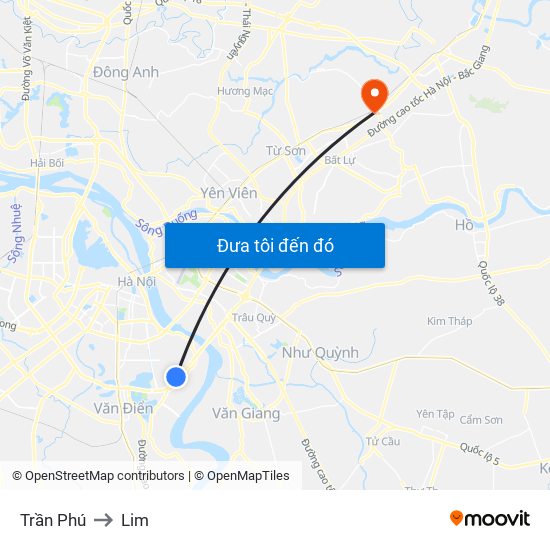 Trần Phú to Lim map