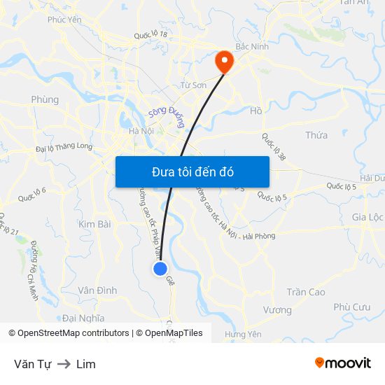 Văn Tự to Lim map