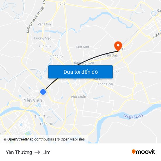 Yên Thường to Lim map