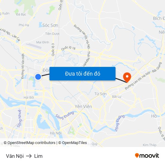 Vân Nội to Lim map