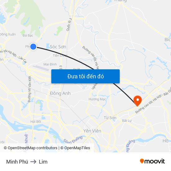Minh Phú to Lim map