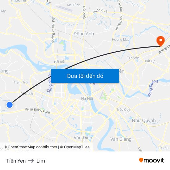 Tiền Yên to Lim map