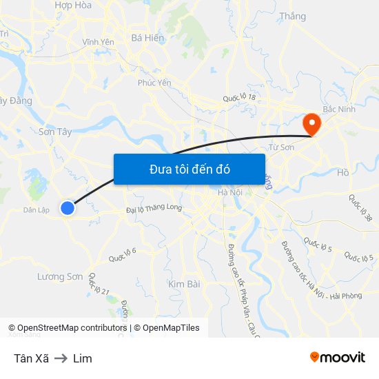 Tân Xã to Lim map