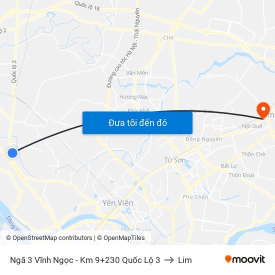 Ngã 3 Vĩnh Ngọc - Km 9+230 Quốc Lộ 3 to Lim map