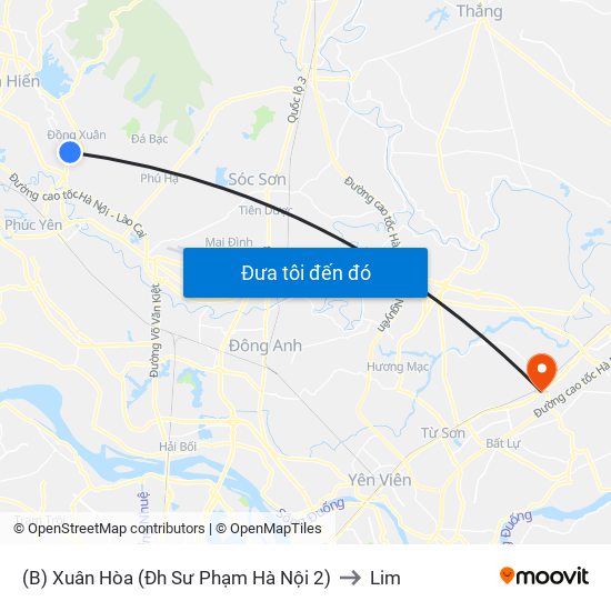 (B) Xuân Hòa (Đh Sư Phạm Hà Nội 2) to Lim map