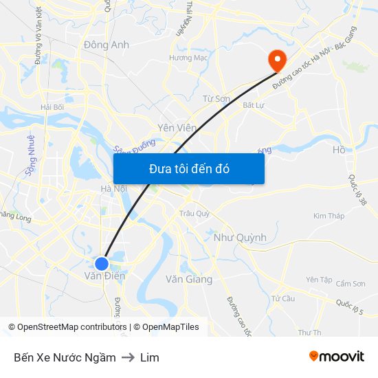 Bến Xe Nước Ngầm to Lim map