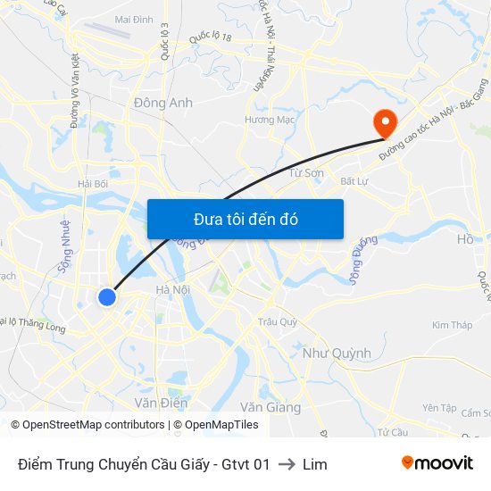 Điểm Trung Chuyển Cầu Giấy - Gtvt 01 to Lim map