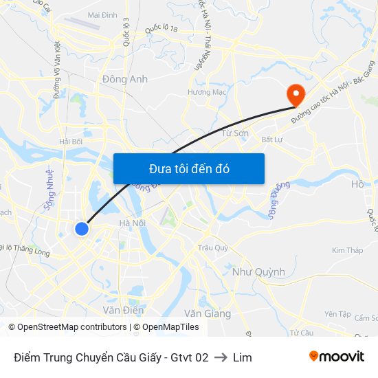 Điểm Trung Chuyển Cầu Giấy - Gtvt 02 to Lim map