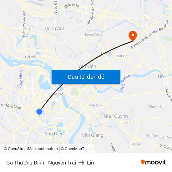 Ga Thượng Đình - Nguyễn Trãi to Lim map