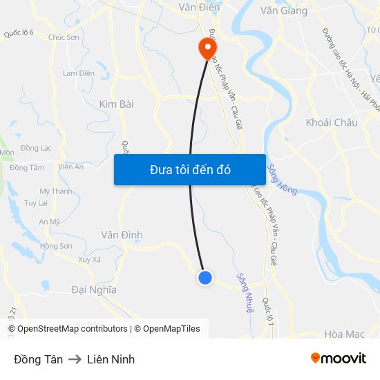 Đồng Tân to Liên Ninh map