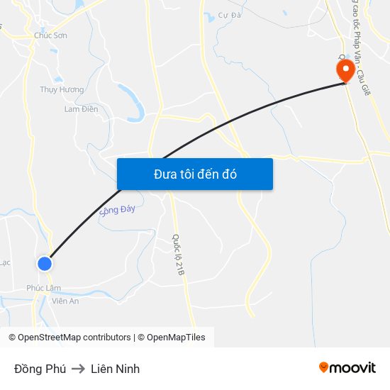 Đồng Phú to Liên Ninh map