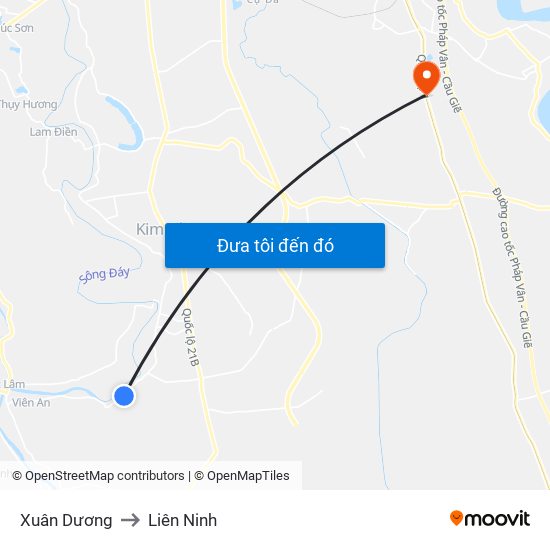 Xuân Dương to Liên Ninh map