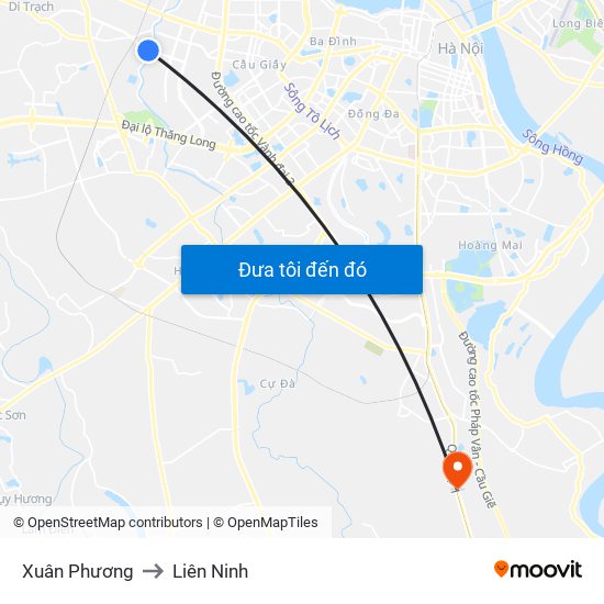 Xuân Phương to Liên Ninh map