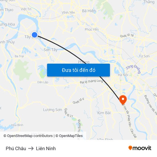 Phú Châu to Liên Ninh map