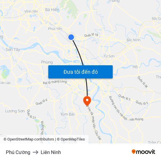Phú Cường to Liên Ninh map