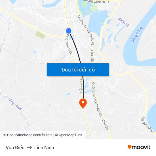 Văn Điển to Liên Ninh map