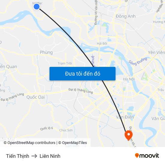 Tiến Thịnh to Liên Ninh map