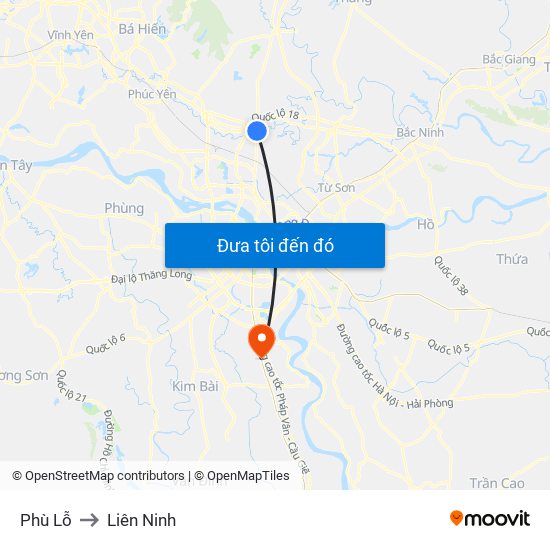 Phù Lỗ to Liên Ninh map