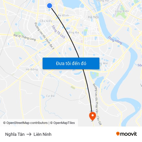 Nghĩa Tân to Liên Ninh map