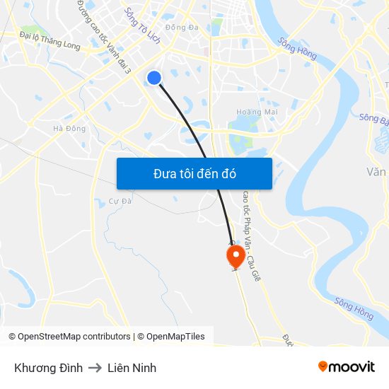 Khương Đình to Liên Ninh map