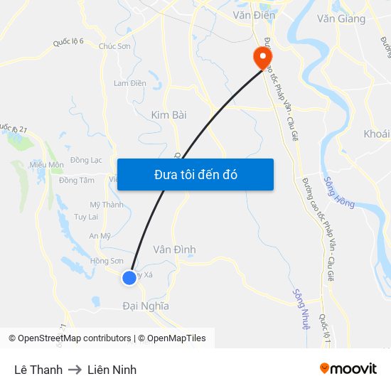 Lê Thanh to Liên Ninh map
