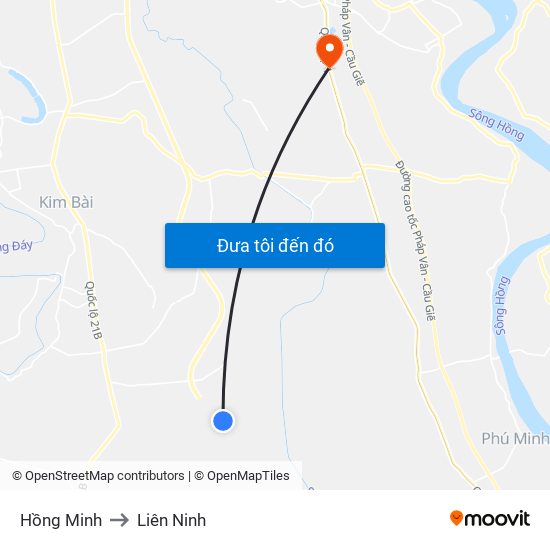 Hồng Minh to Liên Ninh map