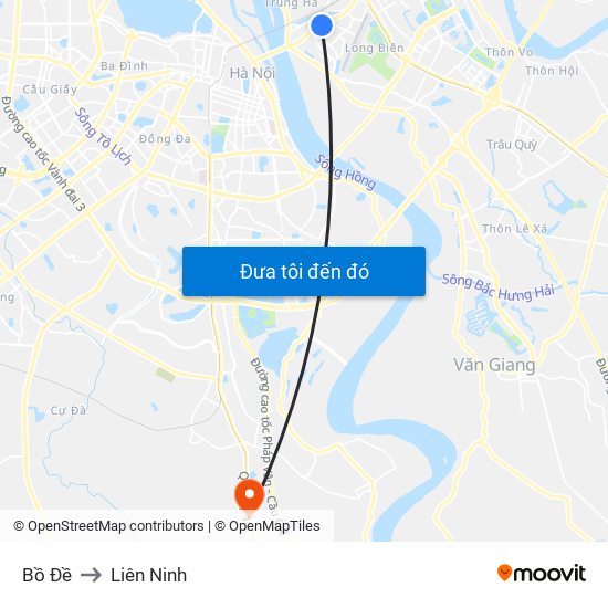 Bồ Đề to Liên Ninh map