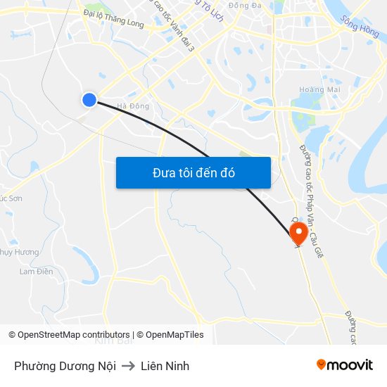 Phường Dương Nội to Liên Ninh map
