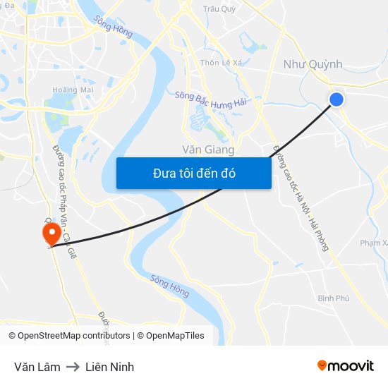 Văn Lâm to Liên Ninh map