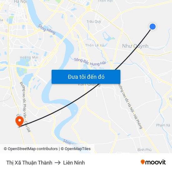 Thị Xã Thuận Thành to Liên Ninh map