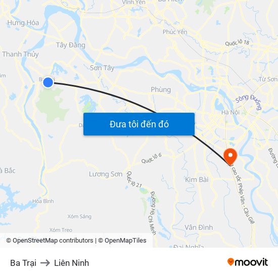 Ba Trại to Liên Ninh map