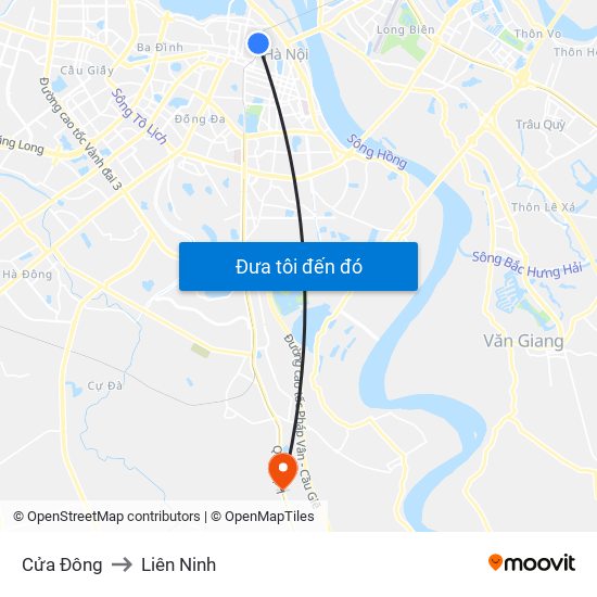 Cửa Đông to Liên Ninh map