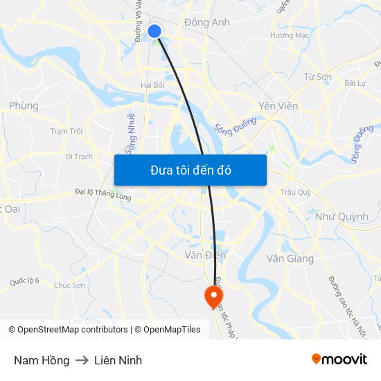 Nam Hồng to Liên Ninh map