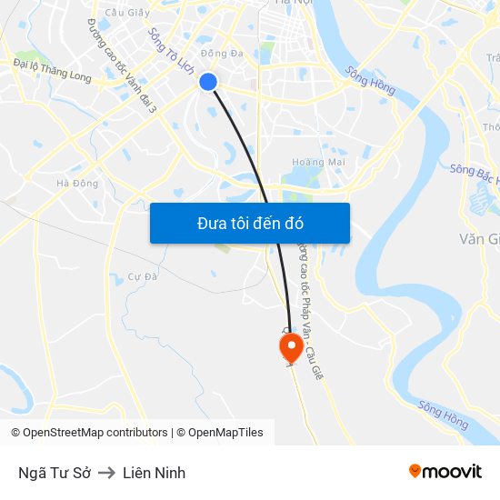 Ngã Tư Sở to Liên Ninh map