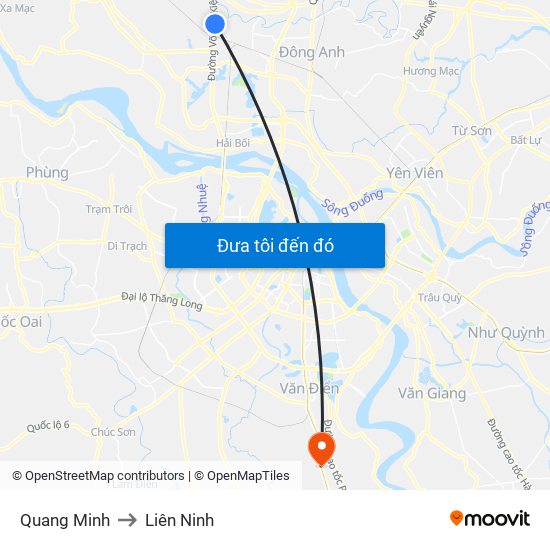 Quang Minh to Liên Ninh map