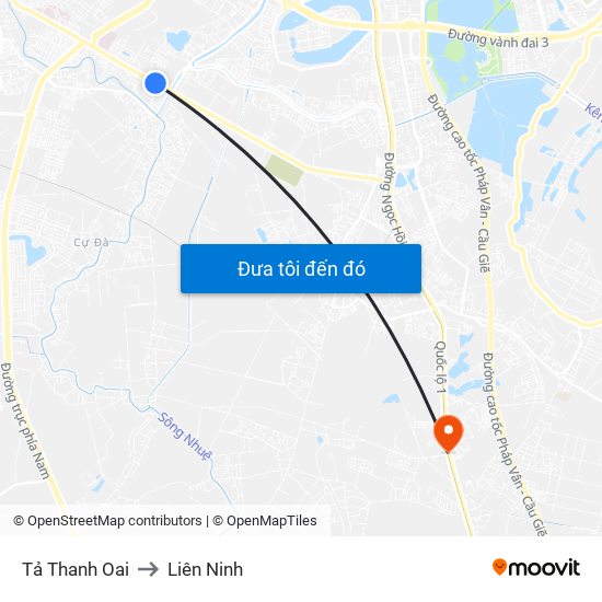 Tả Thanh Oai to Liên Ninh map