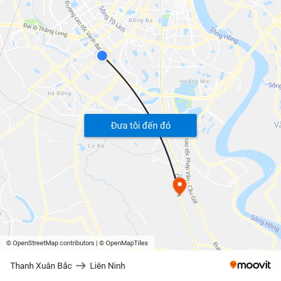 Thanh Xuân Bắc to Liên Ninh map