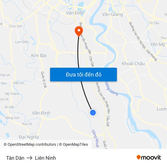 Tân Dân to Liên Ninh map