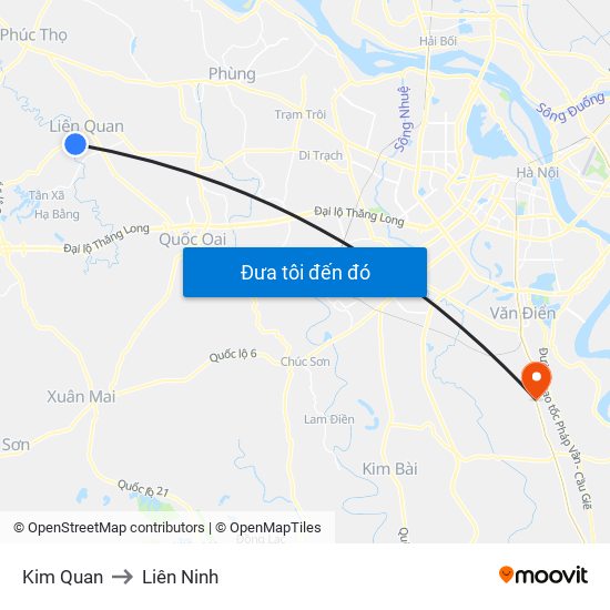 Kim Quan to Liên Ninh map